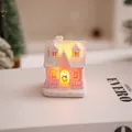 Glowing Christmas resin house miniature with warm LED light and snowy glitter texture. - Style C Pink Cottage (LD101)