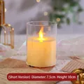 Decorative rechargeable LED flameless candle in glass cylinder, short size 7.5x10cm - 7.5*10cm / Transparent USB Rechargeable (Short)