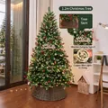 1.2m Artificial Christmas tree decorated with warm lights pine cones and red berries - Wood Sign Pinecone Style (1.2m) / With Lights and Tree Skirt / Forest Green