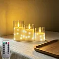Warme weiße LED-Flackerkerzen mit Fernbedienung und lichterkette in gläsernen rohren - Kupferdraht-Licht Bullet-Kopf 3er-Set mit Fernbedienung (7.5*10/12.5/15cm) / 3er Pack mit Fernbedienung