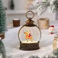 Vintage bronze Christmas lantern with Santa Claus and reindeer inside a snow globe - Santa Riding Reindeer Style