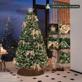 2.1m Christmas tree set with star topper, LED lights, bows and snowflake ornaments - Cream Bows + Lights + No Tree Skirt / 1.2m (120cm)