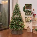 High-quality 2.1m green Christmas tree with pine cones, berries, and tree collar - Wood Sign Pinecone Style (2.1m) / With Lights and Tree Skirt / Forest Green