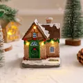 Illuminated miniature Christmas resin house with snow-covered roof and festive details - Style A