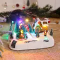 Exquisite lighted Christmas village scene with Santa house and glowing tree decoration - Santa Climbing Ladder Style