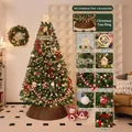 Set SKU albero di Natale verde lusso da 3 m con luci ornamenti e gonna per albero marrone - Sogno di Neve Rossa (Con Base) / 3 Metri