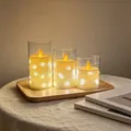 3er-Set flammenlose LED-Kerzen mit warmen Lichterketten in Glaszylindern für Deko - Kupferdraht-Licht Schwingkopf 3er-Set (7.5*10/12.5/15cm) / Dreiteiliges Set