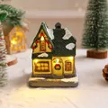 Miniature resin Christmas house with warm LED lights and snowy roof decoration - Style C