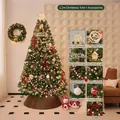 Albero di Natale verde da 1,2 m con luci calde e un set di ornamenti festivi per casa. - Sogno di Neve Rossa (Senza Base) / 1.2m