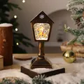 Antique bronze Christmas mailbox water lantern with glowing Santa Claus and snow glitter - Brushed Gold Santa on Deer