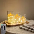 Set aus flammenlosen LED-Kerzen in Glaszylindern mit Lichterkette und Fernbedienung. - Kupferdraht-Licht Schwingkopf 3er-Set mit Fernbedienung (7.5*10/12.5/15cm) / 3er Pack mit Fernbedienung