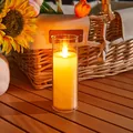Warme wiederaufladbare LED-Elektronikkerze mit Simulationsflamme im Glaszylinder - Transparent Knopfzellen-Stil (Lang)