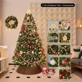 Set completo albero di Natale da 1,5 m con luci LED calde e decorazioni rosse festive - Sogno di Neve Rossa (Senza Base) / 1,5m