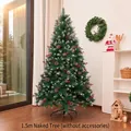 Premium 1.5m artificial green Christmas tree with snow tips for home holiday decoration - Snow Flocking Pinecone Red Berry (1.5m) / Unadorned Tree / Forest Green
