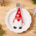 Red and white Christmas gnome cutlery holder for festive holiday dining table decoration - Snowflake Style