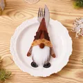 Christmas gnome cutlery holder with reindeer antlers and white beard decor - Reindeer Style