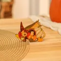 Detailed view of hand-painted wooden Thanksgiving pendant with pumpkin and cornucopia - Fruits And Vegetables