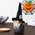 Plush Halloween gnome featuring a skull wizard hat and star print festive home decor - Skull Pointed Hat Style / Black