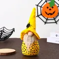 Detailed view of yellow Halloween gnome doll with star patterns and spider hat decoration - Spider Yellow Hat Style / Yellow