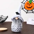 Handmade Halloween gnome plush featuring a grey hat and black star patterned body - Bat Grey Hat Style / White