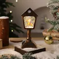 Vintage bronze mailbox Christmas water lantern with Santa and reindeer scene inside - Brushed Gold Santa on Deer