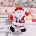 Charming plush Santa Claus hanging ornament with plaid fabric design and gold string - Plaid Dancing Santa