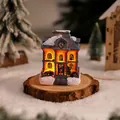 Magical glowing resin Christmas house miniature with warm LED light on wooden base - Style F