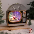 Caja de música de Navidad TV retro con escena de Papá Noel, luces LED y efecto nieve - Estilo Casa de Papá Noel