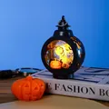 Glowing Halloween lantern night light featuring pumpkin and bat design on blue background. - Round Pumpkin Style