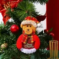 Plush Christmas bear ornament with Merry Christmas embroidery on red scarf - Letter Bear