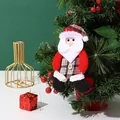 Handcrafted Santa Claus cloth ornament with red plaid for Christmas tree - Walking Santa Claus