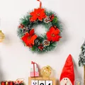 Festive artificial Christmas wreath with red poinsettias and pine cones for door decor - Three Flowers Style