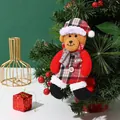 Small plush Christmas teddy bear doll ornament in red plaid outfit for tree decoration - Walking Bear