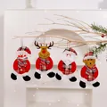 Set of 4 festive Christmas fabric ornaments featuring red plaid snowman reindeer and santa - Walking Ornaments Set / Set of 4