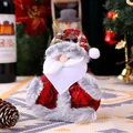 Plush Santa Claus Christmas tree ornament with grey faux fur and red plaid hat decoration. - Vest Santa