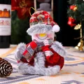 Cute handmade cloth snowman Christmas ornament with red plaid hat and grey faux fur trim - Vest Snowman