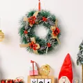 Artificial Christmas wreath with red berries pine cones and burlap bows for door decor - Three Small Knots Style