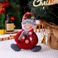 Cute plush snowman Christmas hanging ornament in red burlap for tree decoration - Button Snowman
