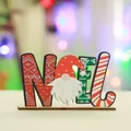 Close-up detail of a festive wooden 'NOEL' ornament featuring a cute Christmas gnome - Horizontal NOEL Gnome Style