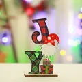 Detailed view of wooden Christmas JOY ornament featuring gnome and festive plaid patterns - Vertical JOY Gnome Style