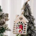 Detailed view of a wooden house Christmas ornament featuring a cute festive gnome mascot - House Style