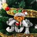 Plush teddy bear JOY Christmas tree ornament with plaid fabric and faux fur. - Joy bear