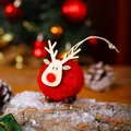Handmade red wool pom-pom reindeer Christmas tree ornament decoration with wooden antlers - Red fur ball pendant