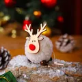 Cute white pom-pom reindeer Christmas tree hanging ornament for festive holiday decoration - White Pom-pom Pendant