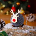 Adorable grey pom-pom reindeer Christmas tree hanging ornament with wooden antlers - Gray Pom-pom Keychain