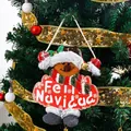 Plush reindeer Christmas tree ornament with Feliz Navidad sign hanging decoration - Tag Reindeer Style