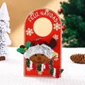 Festive red Christmas door hanger featuring a plush reindeer and Feliz Navidad text - Door Hanging Reindeer Style