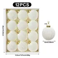 Set of 12 white knitted Christmas ball ornaments with dimensions shown on white background - XM0203S / Set of 12 / White