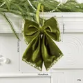 Vintage olive green velvet Christmas bow decoration with sequin edges and dimensions - 17cm Bow / Olive Green