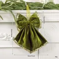 Vintage olive green velvet Christmas bow ornament with sparkling gold sequin trim details - 25cm Bow / Olive Green